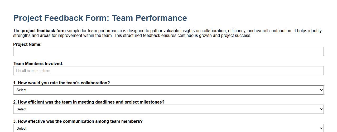 Project feedback form sample for team performance image preview