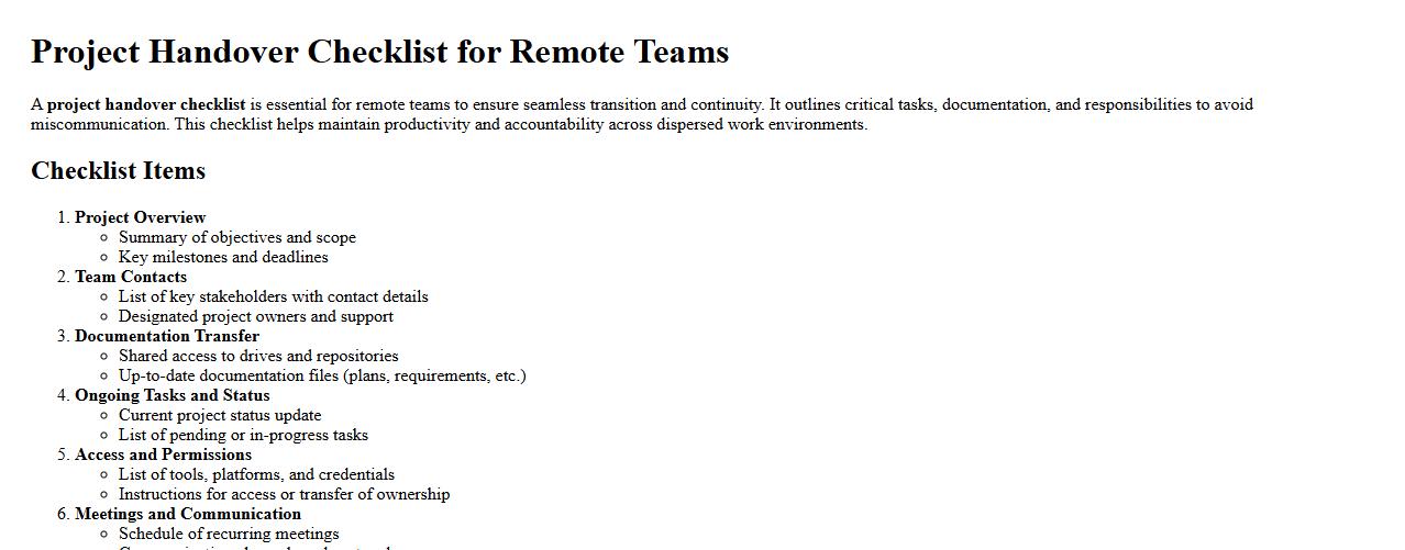 Project handover checklist for remote teams image preview