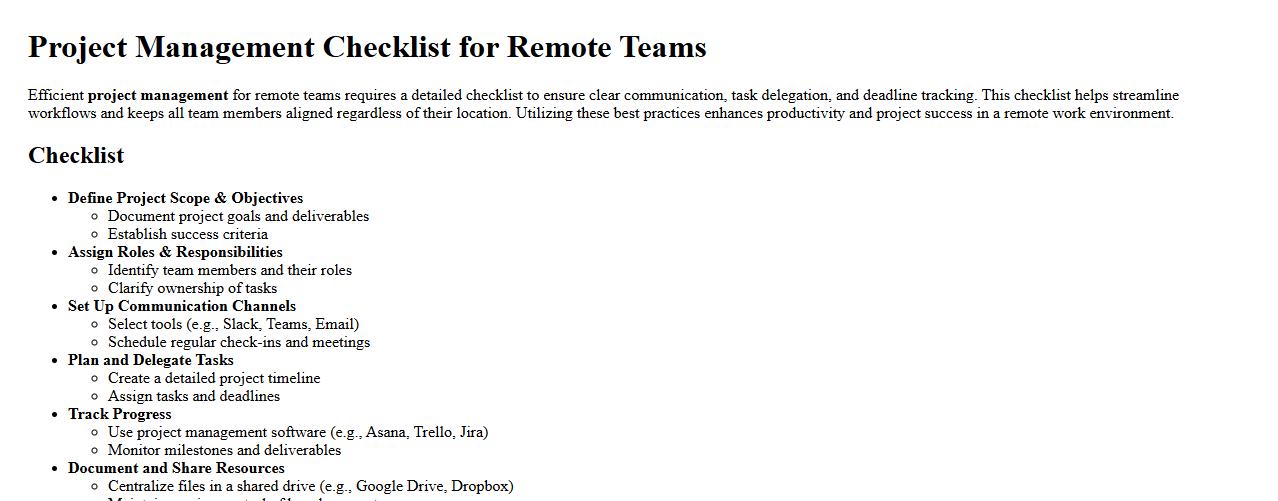Project management checklist for remote teams image preview