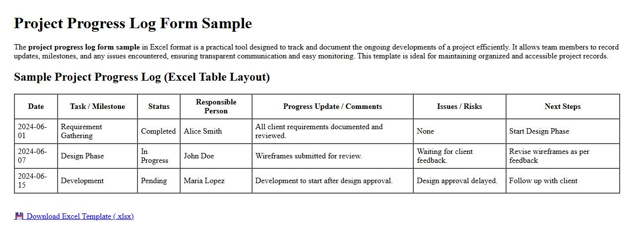 project progress log form sample in excel format image preview