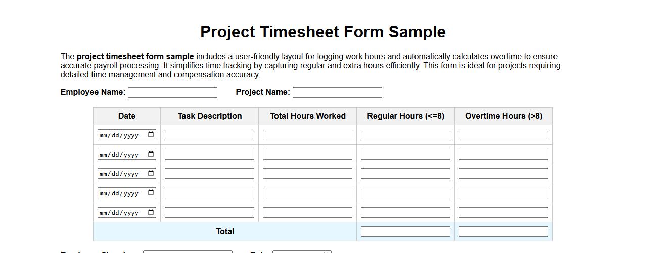 project timesheet form sample with overtime calculation image preview