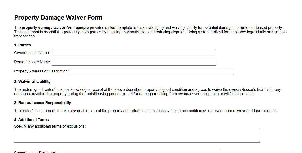 property damage waiver form sample image preview