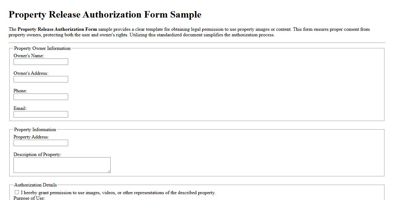 Property Release Authorization Form Sample image preview