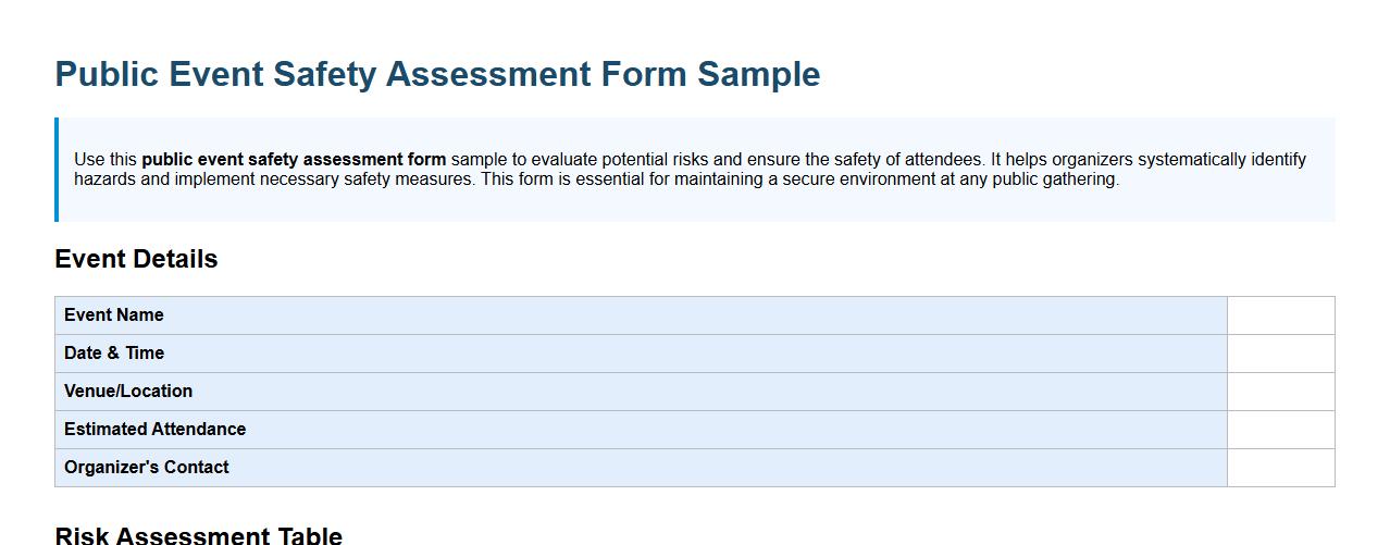 Public event safety assessment form sample image preview