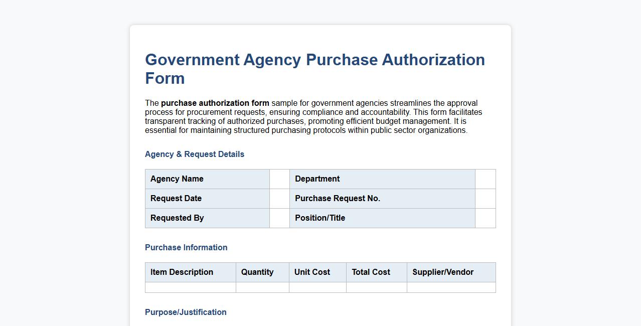 Purchase authorization form sample for government agencies image preview