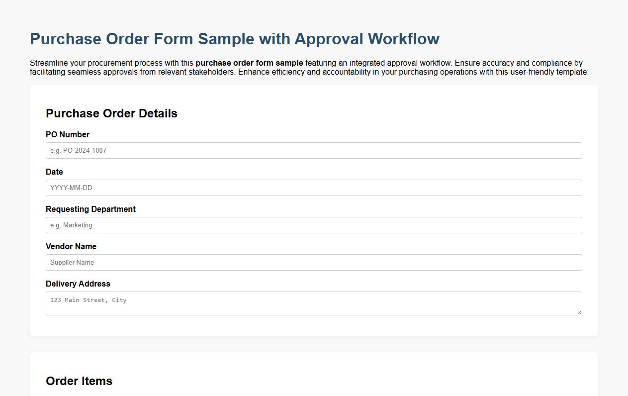 Purchase order form sample with approval workflow image preview