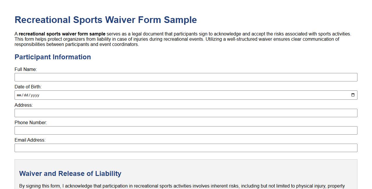 recreational sports waiver form sample image preview