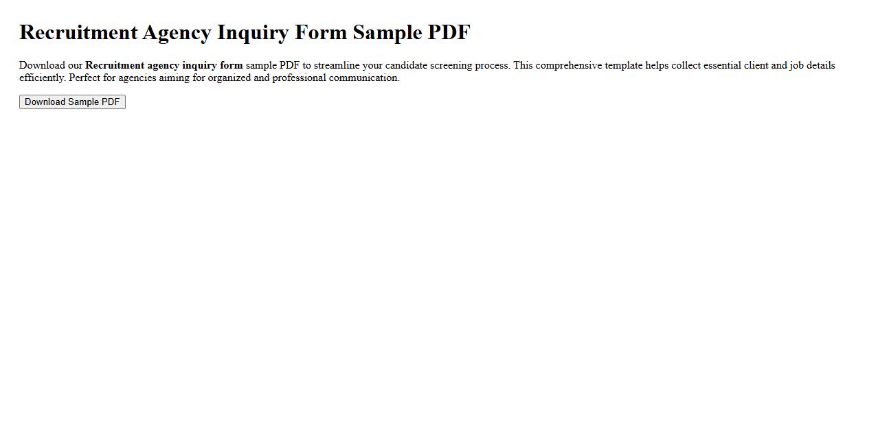 Recruitment agency inquiry form sample PDF image preview