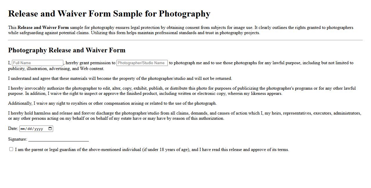 Release and Waiver Form Sample for Photography image preview