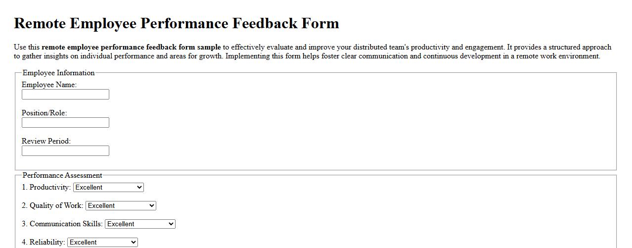 remote employee performance feedback form sample image preview