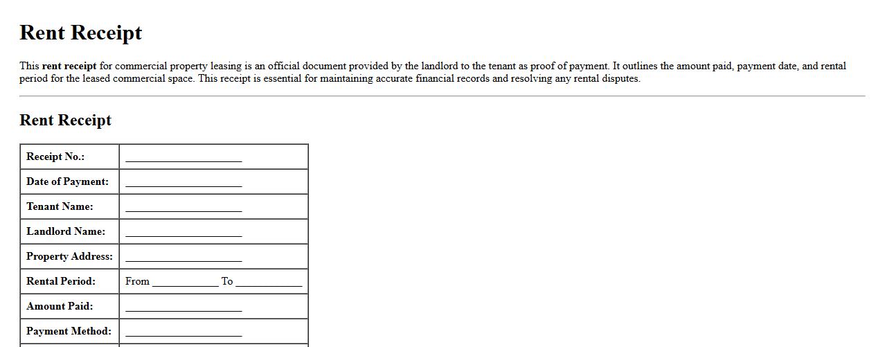 Rent receipt for commercial property leasing image preview