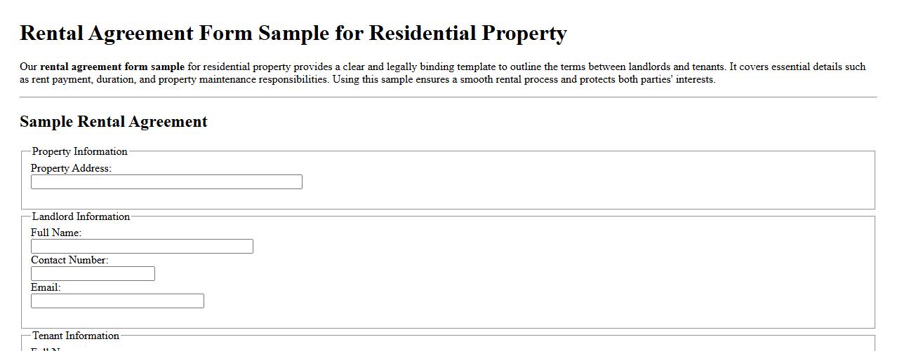 Rental agreement form sample for residential property image preview