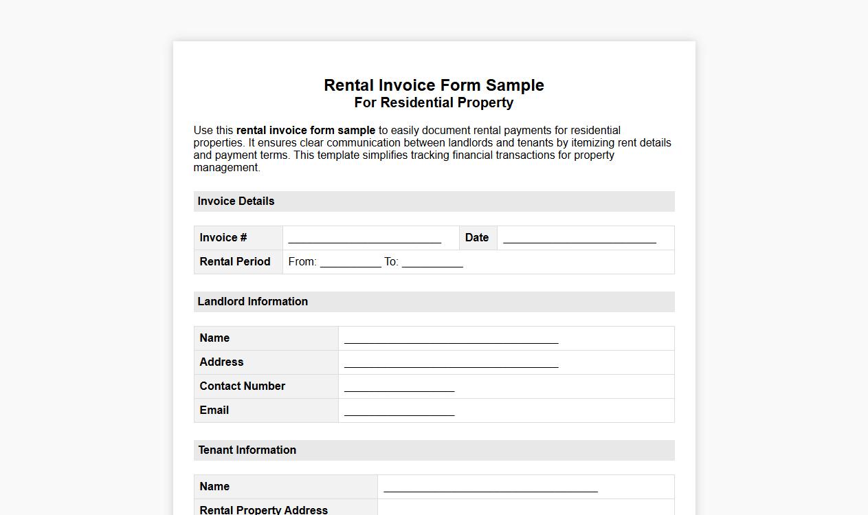 rental invoice form sample for residential property image preview