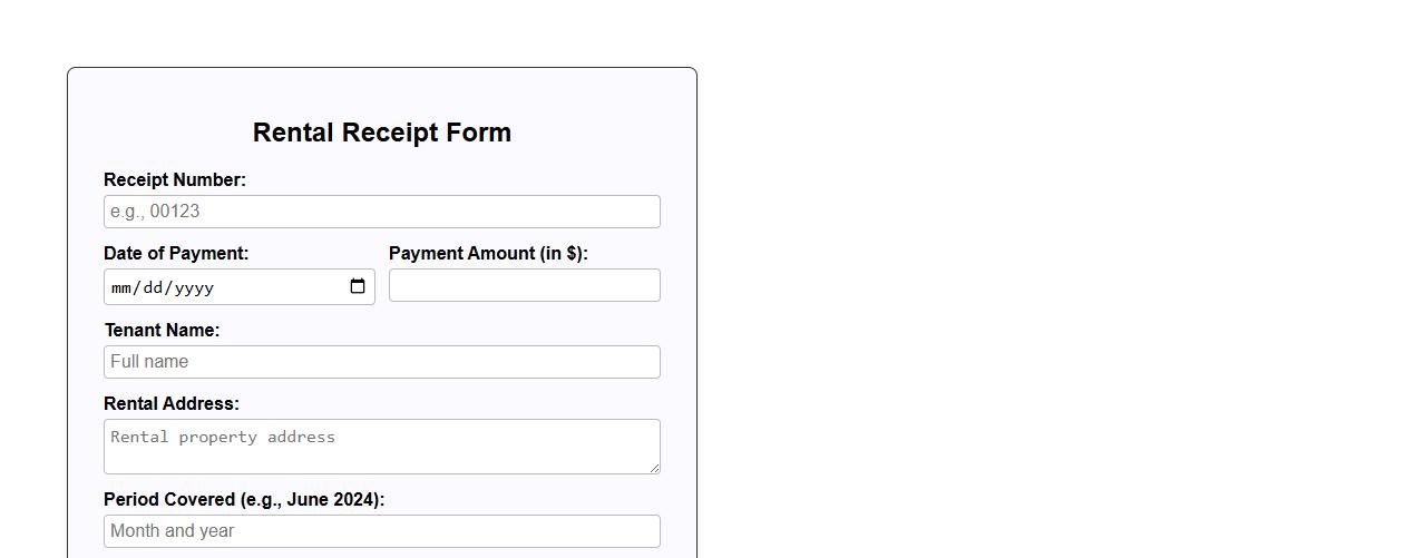 Rental receipt form sample for cash payment transactions image preview