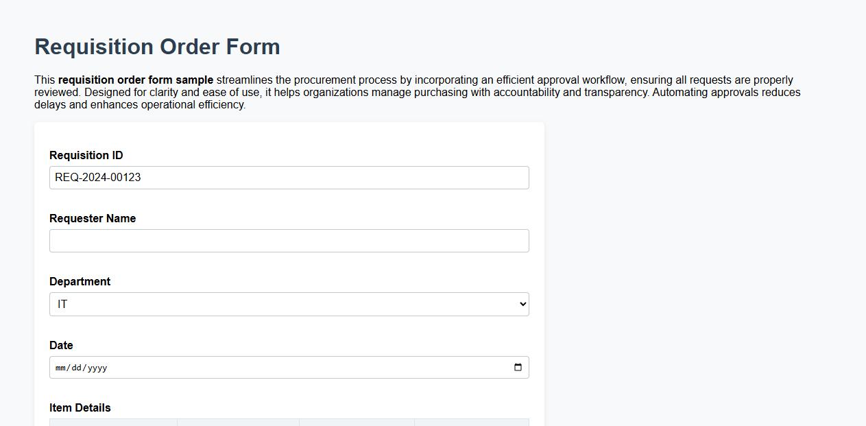 requisition order form sample with approval workflow image preview