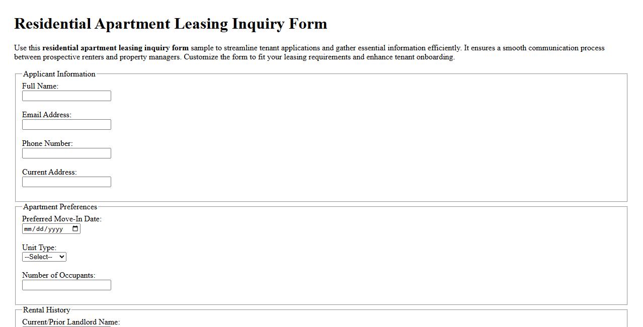 residential apartment leasing inquiry form sample image preview
