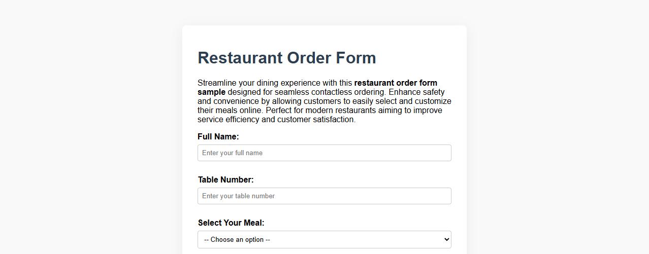 Restaurant order form sample for contactless ordering image preview