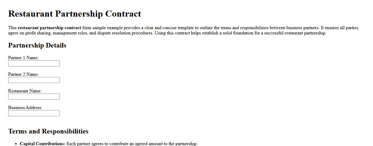 Restaurant partnership contract form sample example image preview