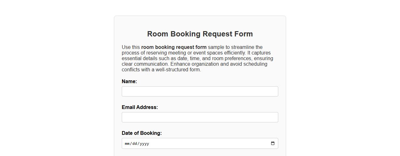 Room booking request form sample image preview