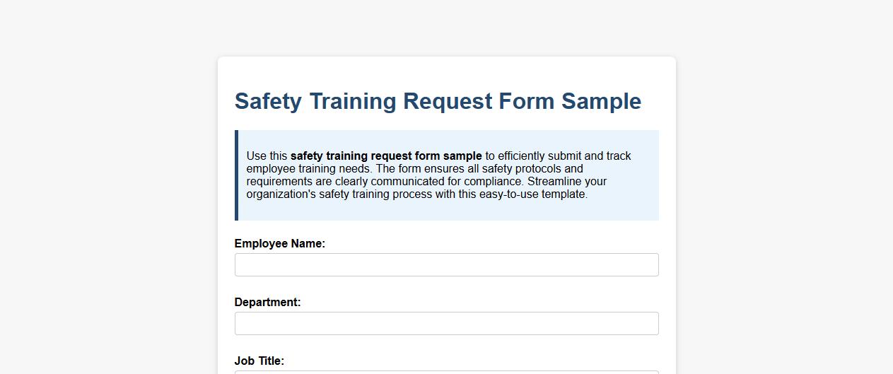 safety training request form sample image preview