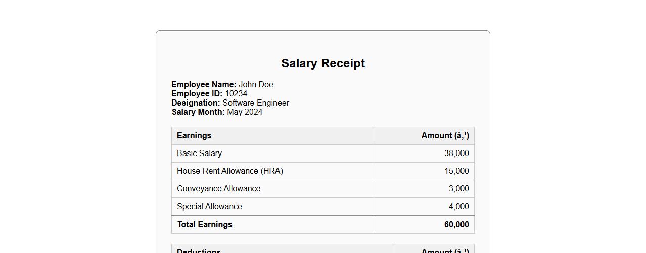salary receipt showing provident fund contributions image preview