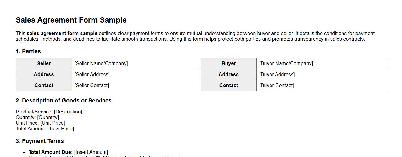 Sales agreement form sample with payment terms image preview