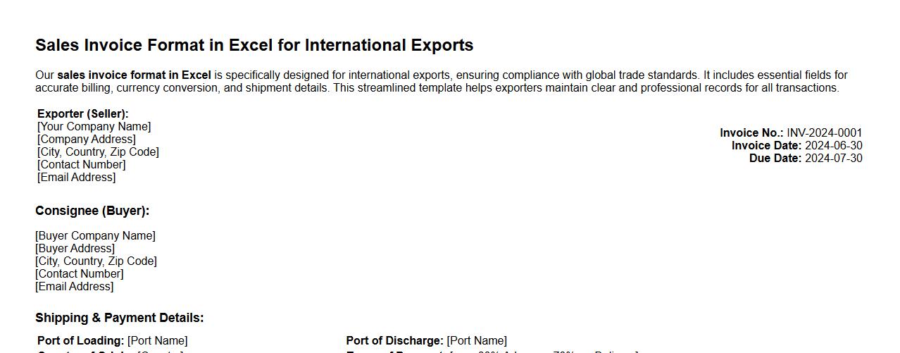 sales invoice format in excel for international exports image preview