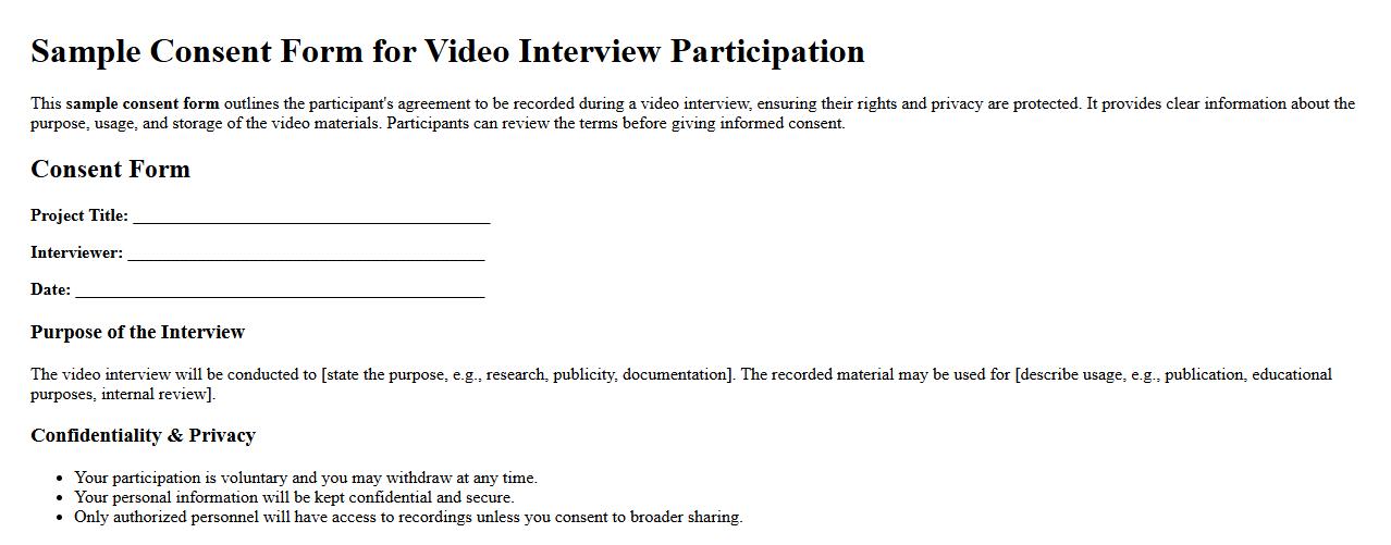 Sample consent form for video interview participation image preview