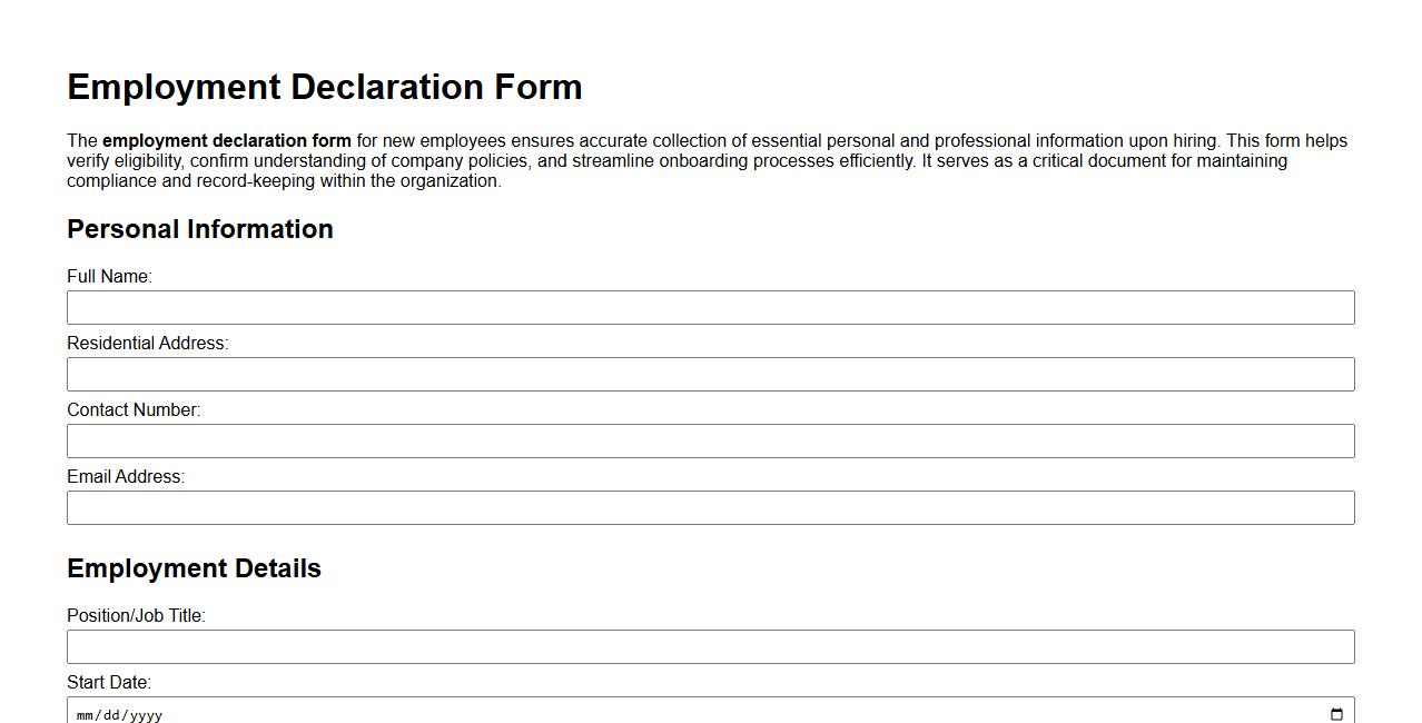 sample employment declaration form for new employees image preview