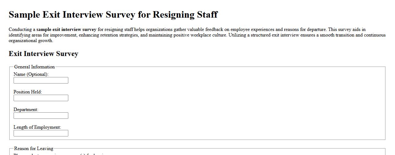 sample exit interview survey for resigning staff image preview
