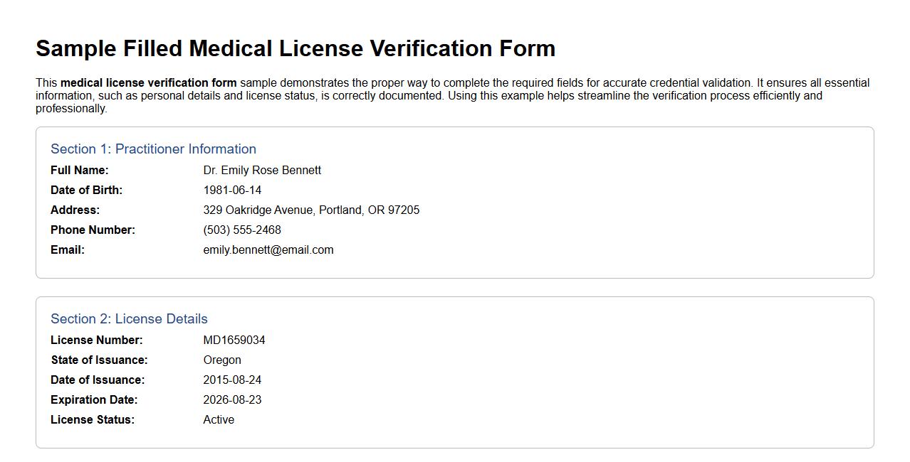 sample of filled medical license verification form image preview