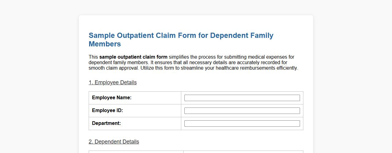 Sample outpatient claim form for dependent family members image preview