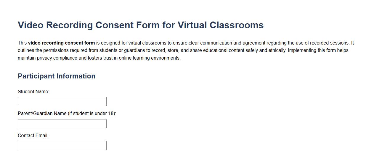 Sample video recording consent form for virtual classrooms image preview