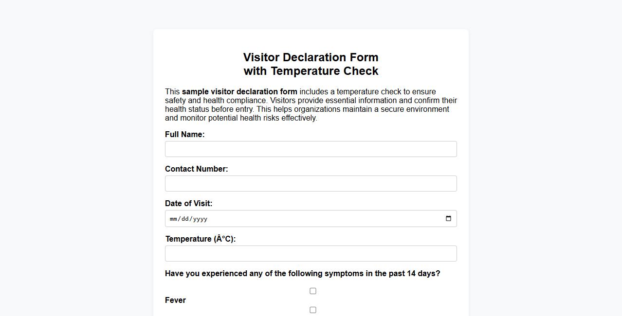 sample visitor declaration form with temperature check image preview