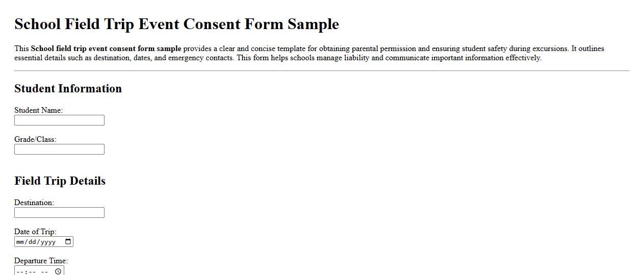 School field trip event consent form sample image preview