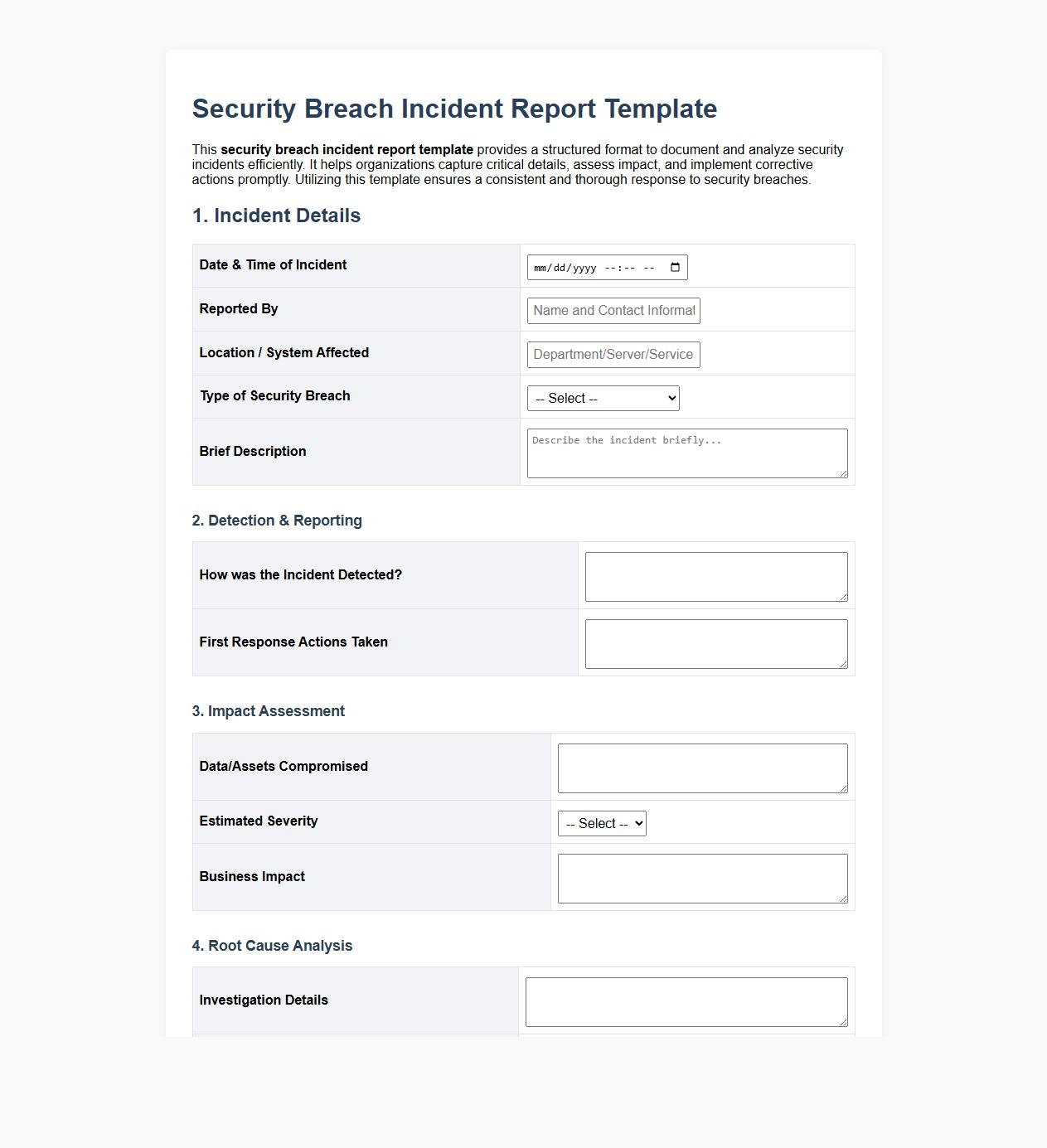 security breach incident report template image preview