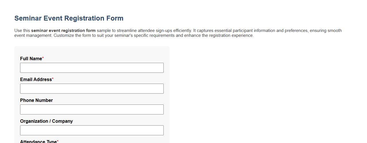 seminar event registration form sample image preview