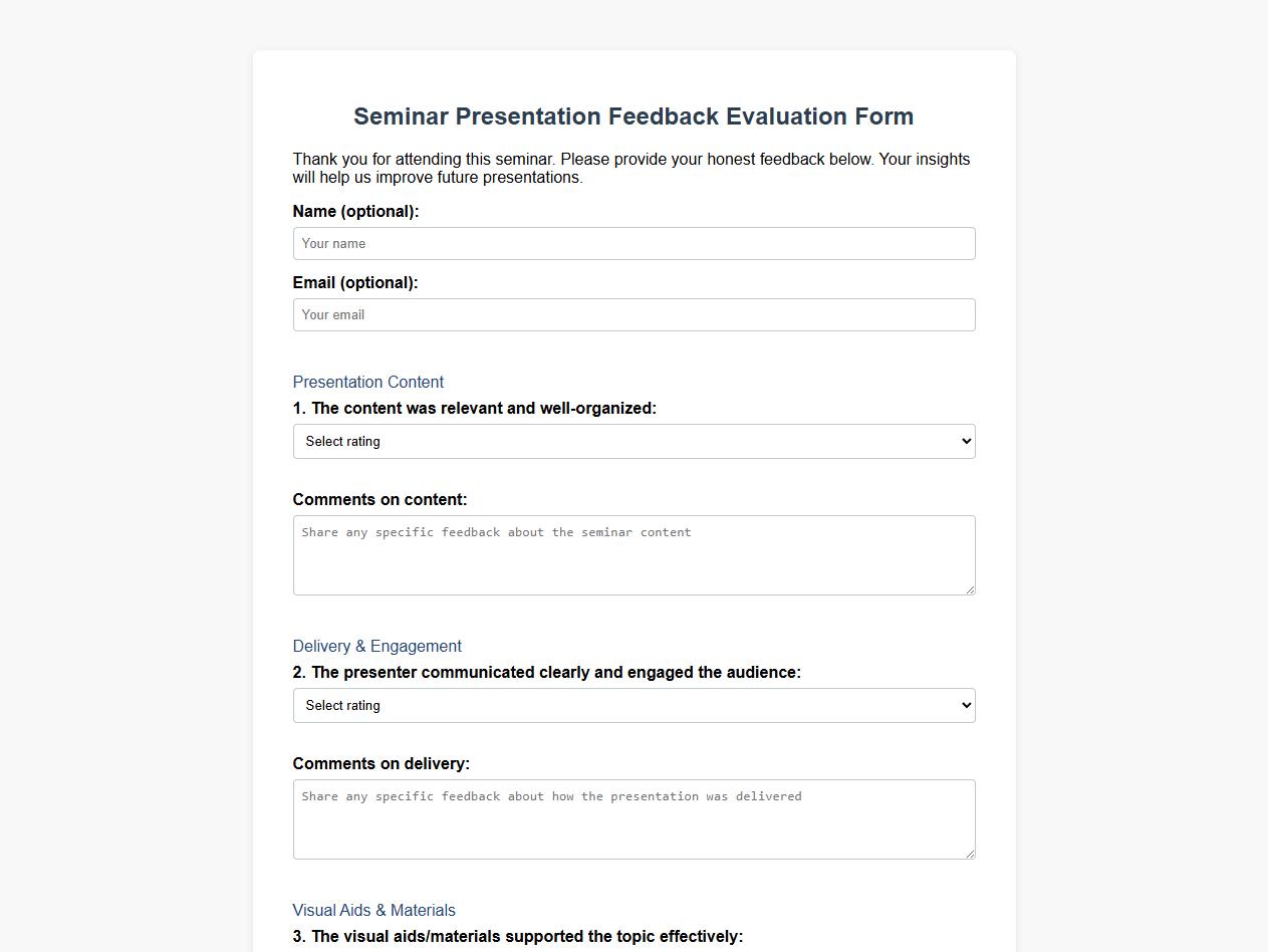 seminar presentation feedback evaluation form sample image preview