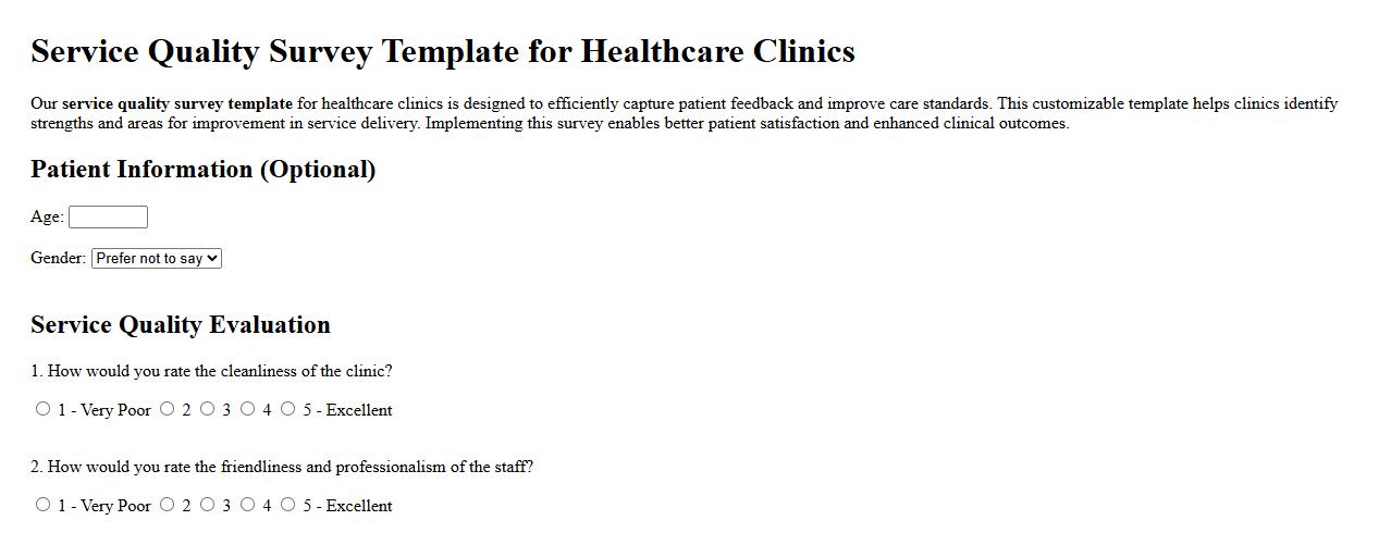 Service quality survey template for healthcare clinics image preview