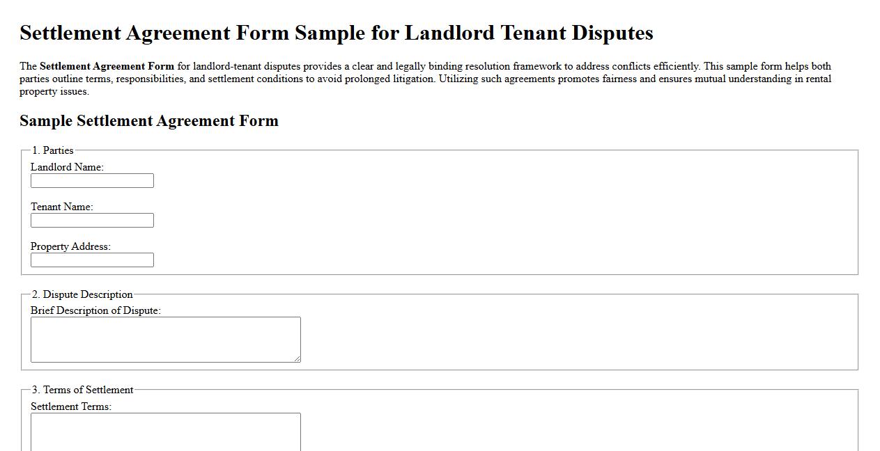 Settlement Agreement Form Sample for Landlord Tenant Disputes image preview