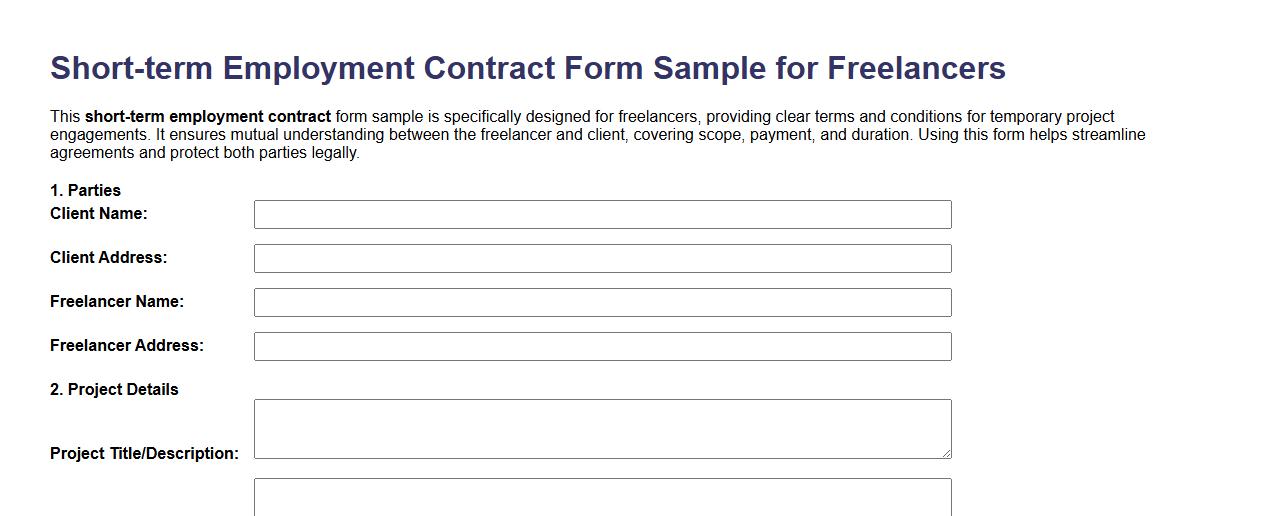 Short-term employment contract form sample for freelancers image preview