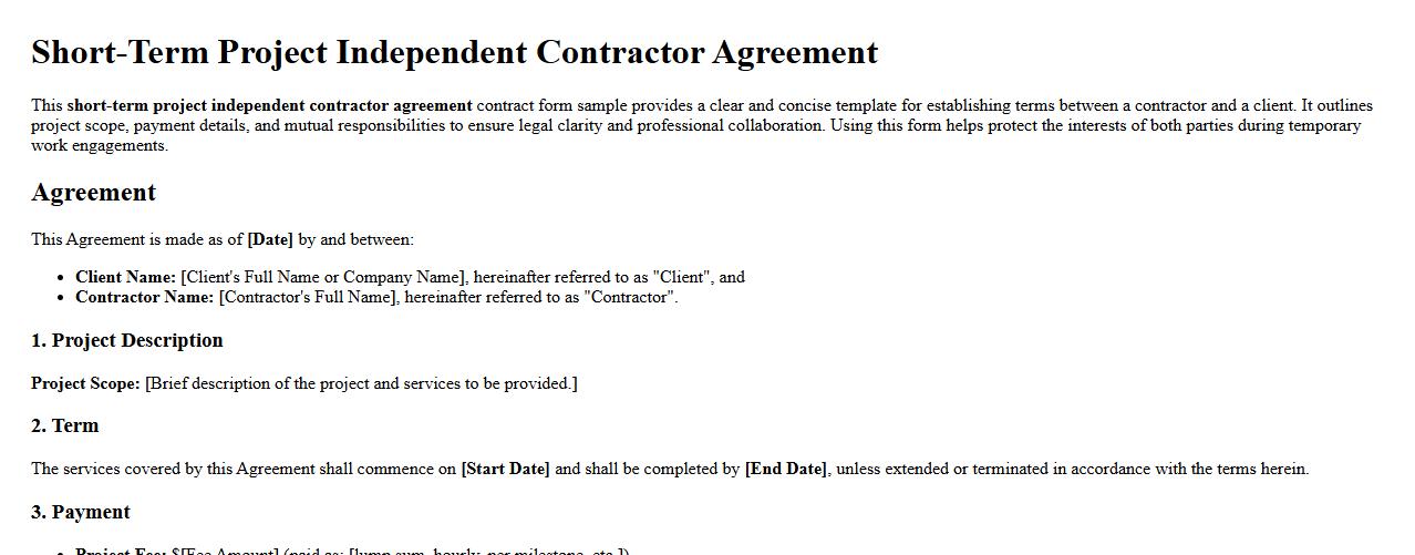 short-term project independent contractor agreement contract form sample image preview