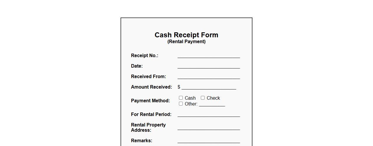 simple cash receipt form sample for rental payments image preview