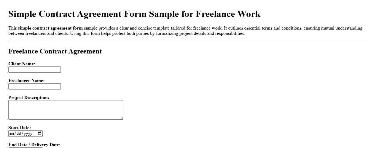 Simple contract agreement form sample for freelance work image preview