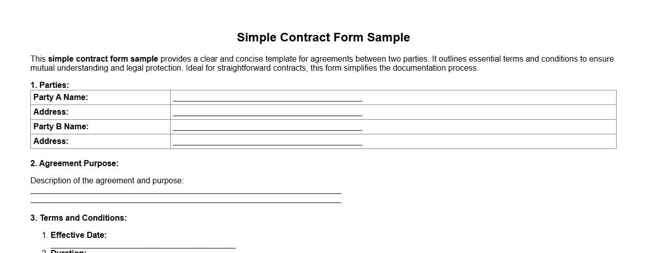simple contract form sample between two parties image preview