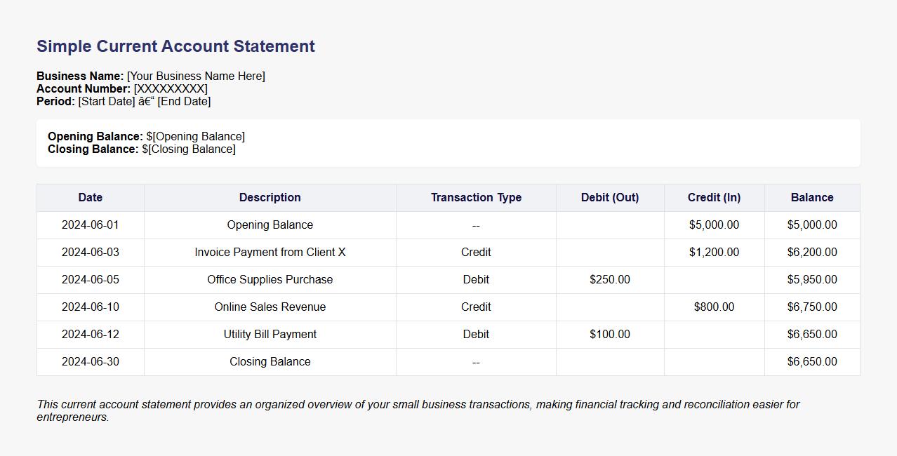 Simple current account statement template for small business image preview
