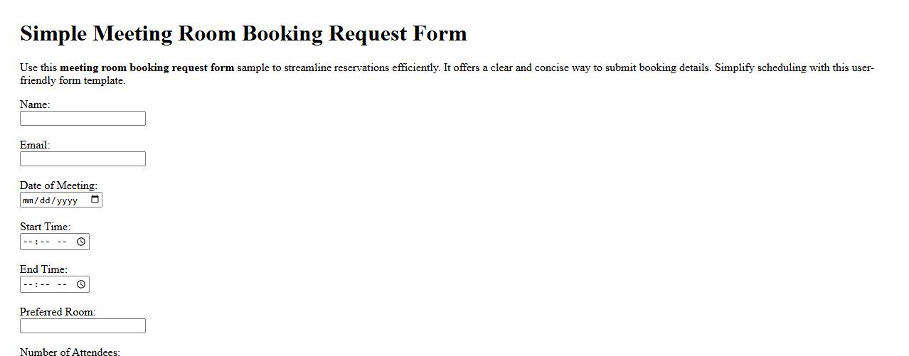 Simple meeting room booking request form sample image preview