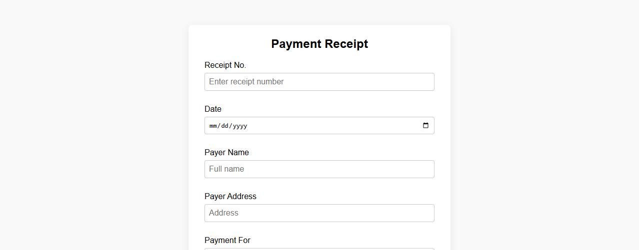 Simple payment receipt form sample template image preview