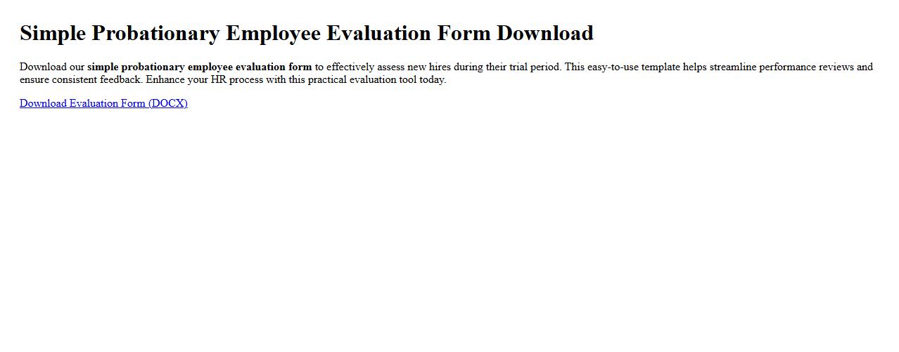 Simple probationary employee evaluation form download image preview