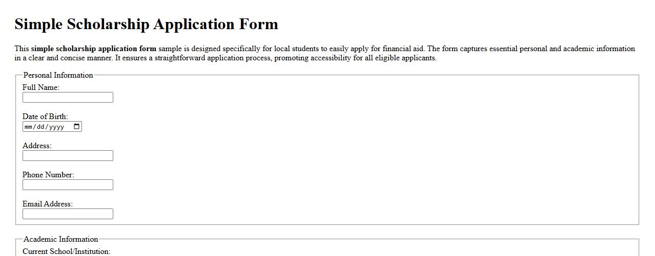 Simple scholarship application form sample for local students image preview
